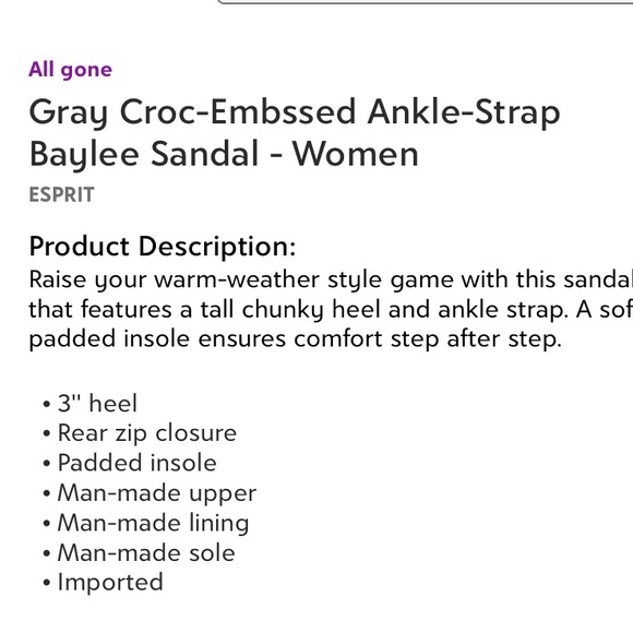 Espirt Gray Croc-Embssed Ankle Strap Baylee Sandal - Picture 6 of 6